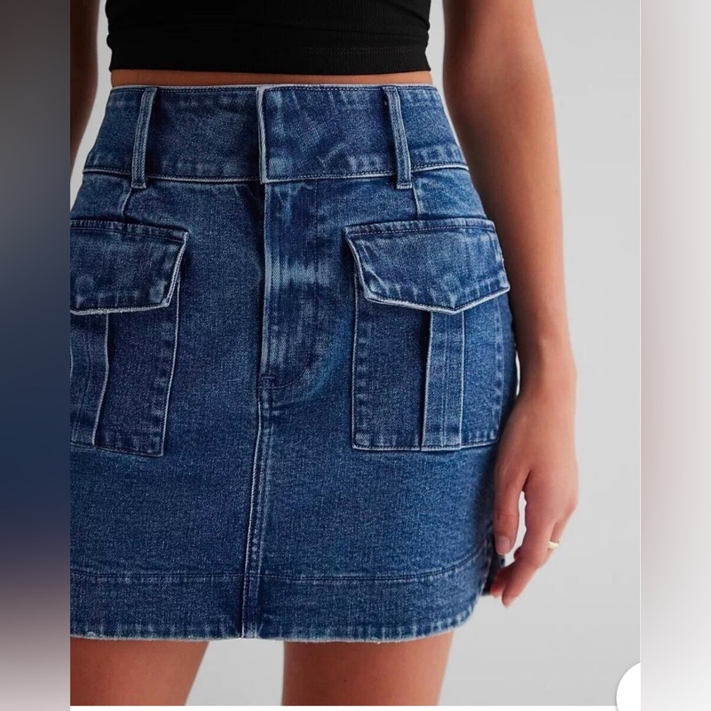 NWT Express High Waisted Utility Mini Denim Skirt Size 0 - Picture 5 of 9